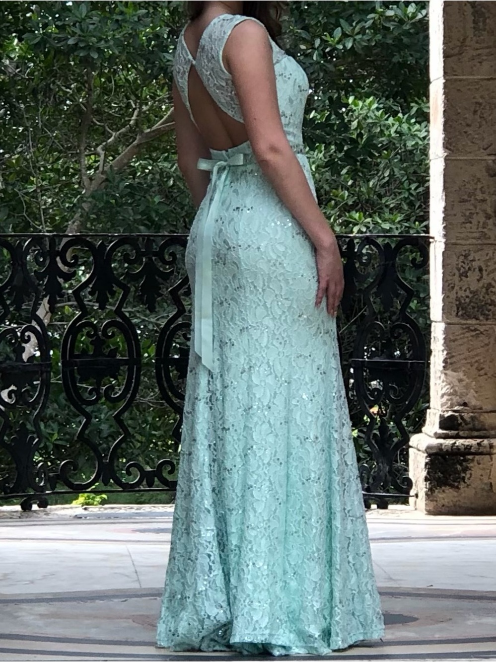 My Michelle Mint Lace Backless Dress